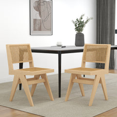 Natural Wood Chair, Set of 2, Solid Wood Ratten Chair for Dining Room, Living Room