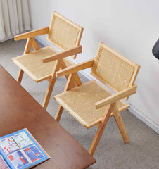Way2Furn Rattan Chair Set of 2, Mid Century Modern Chair for Kitchen, Cane Dining Chair with Cane Back & Wood Base, Natural